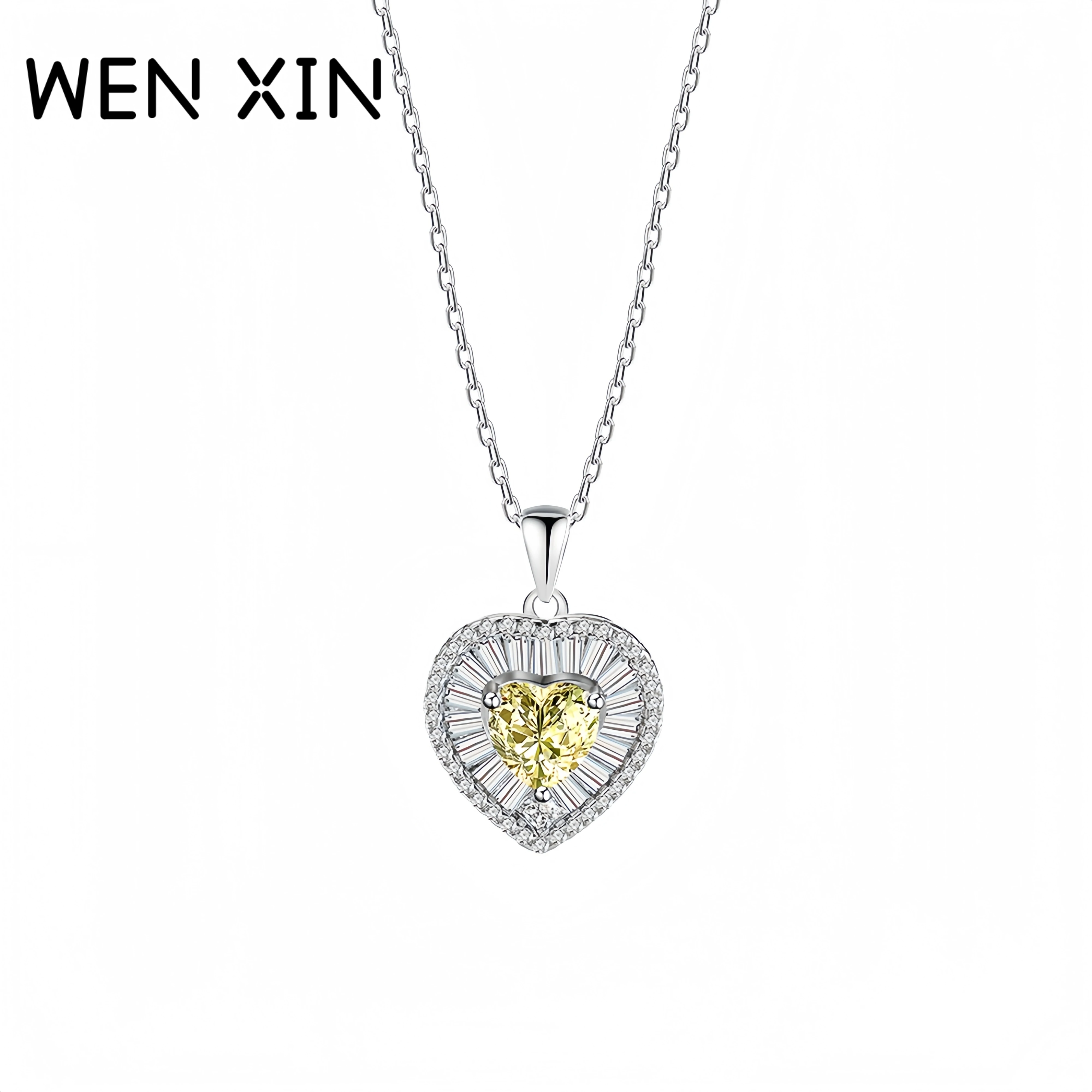 

WENXIN брендовое желто-розовое ожерелье с подвеской из стерлингового серебра 925 пробы, выращенное в лаборатории ожерелье с высокоуглеродистыми бриллиантами, ювелирные изделия