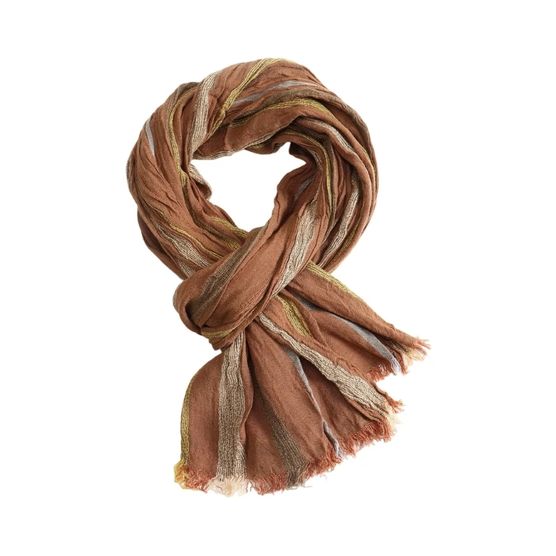 Breathable Fashion Scarf Shawl for Women Men, Lightweight Crinkled Wrap with Fringe for Casual Outings and Commuting D0UB