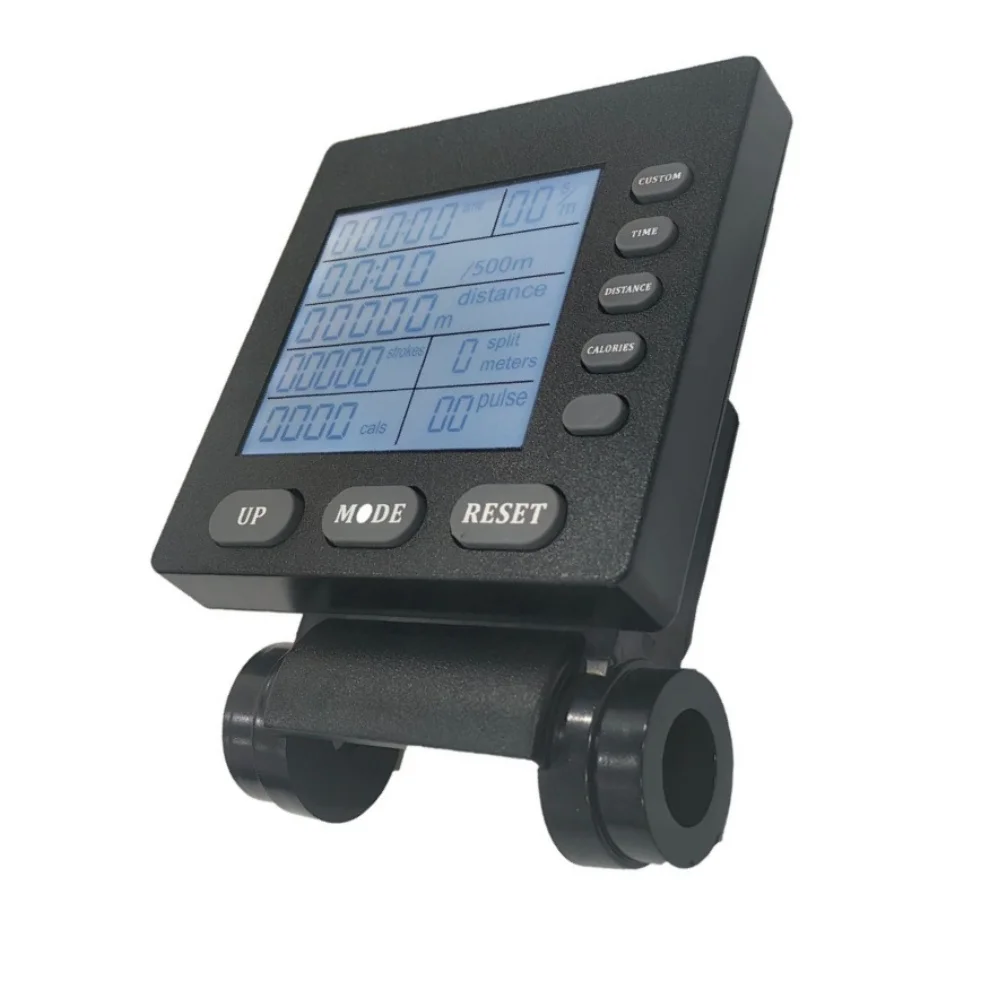Console for Air Resistance Rowing Machines Featuring LCD Screen Displaying Time Distance Strokes Calories and Heart Rate