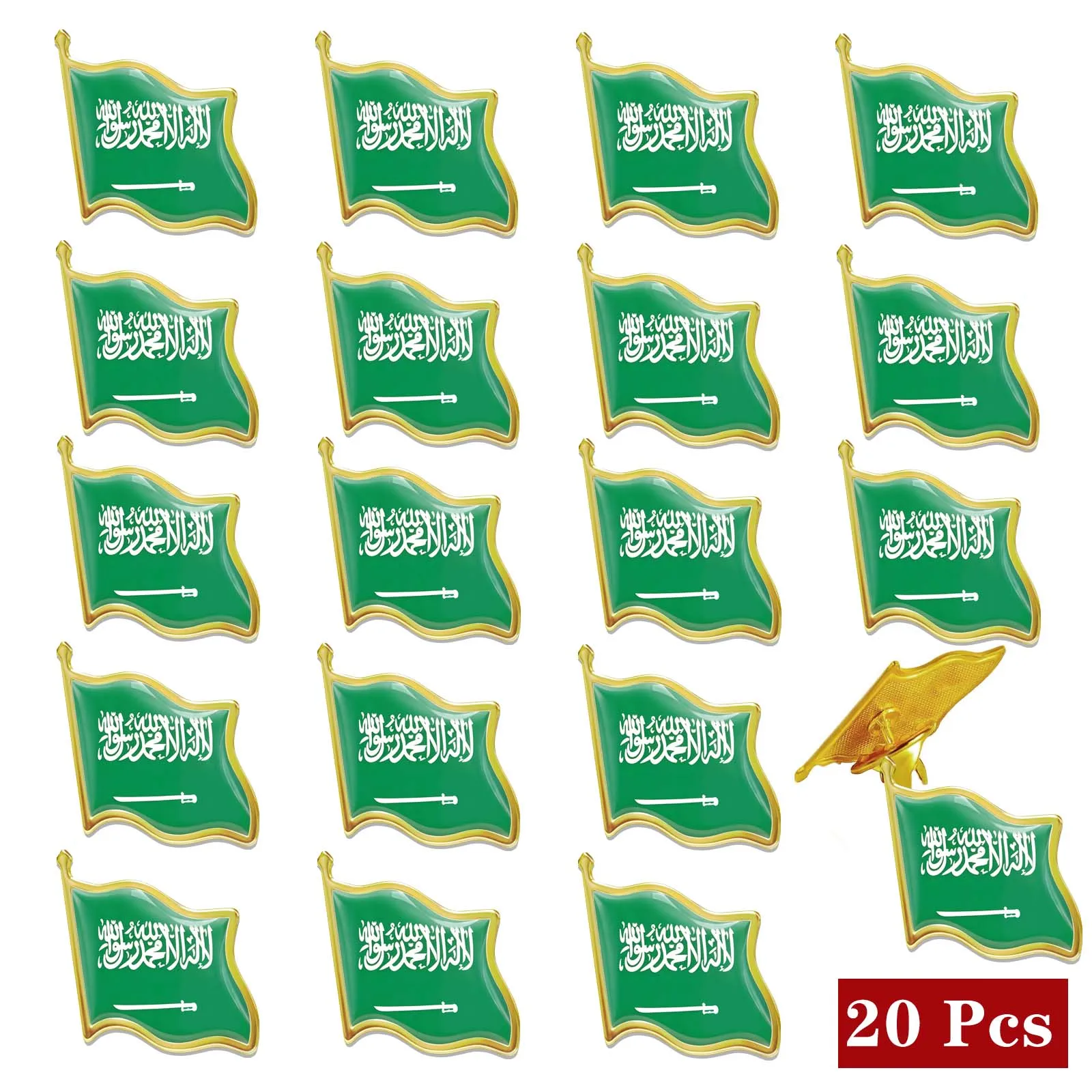 20pcs Saudi Arabia Flag Pins Metal Saudi Arabia Lapel Pins Souvenir Brooch National Flag Pin Patriotic Badges Clothes Hat Bag