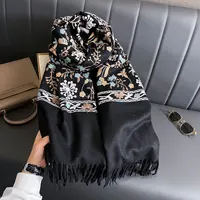New Winter Warm Cashmere Scarf for Women Embroidery Pashmina Blanket Thick Shawl Wrap Neckerchief Fashion Bufanda Echarpe Poncho - Image 4