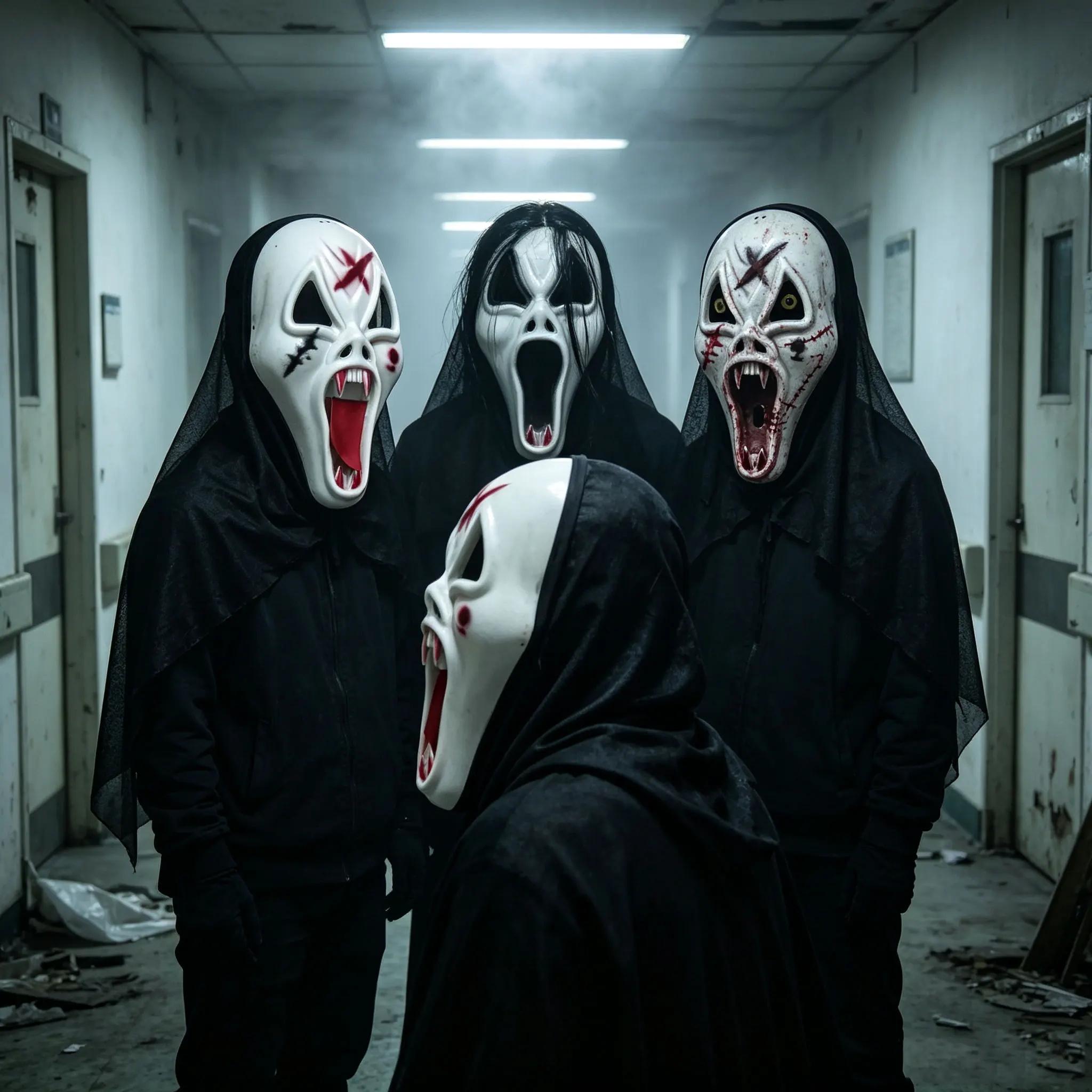 Halloween Creepy Ghost Face Mask for Adult Scary Vampire Fangs Mask Horror Costume Prop for Masquerade Haunted House Cosplay