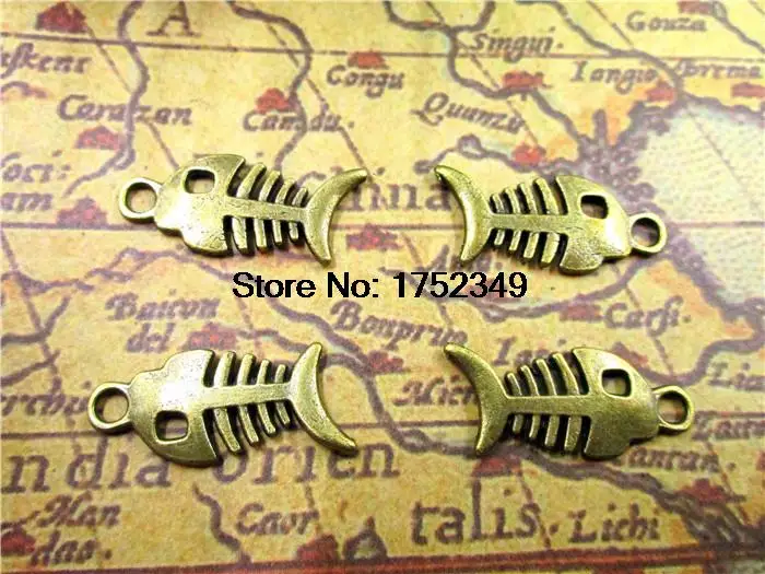 

75pcs/lot--Fish Bones AntiqueTibetan Bronze Lovely Fish Bone Charm Pendant 2 Sided 27*12mm