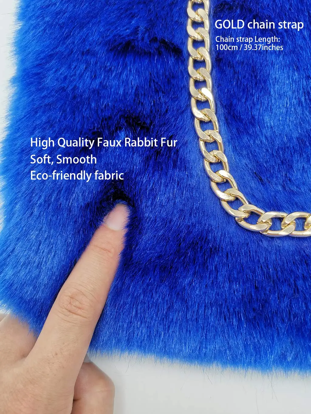 Faux Rabbit Fur Purse Fuzzy Handbags for Women Evening Handbags Al alloy Shoulder Strap Shoulder Bags Royal Blue