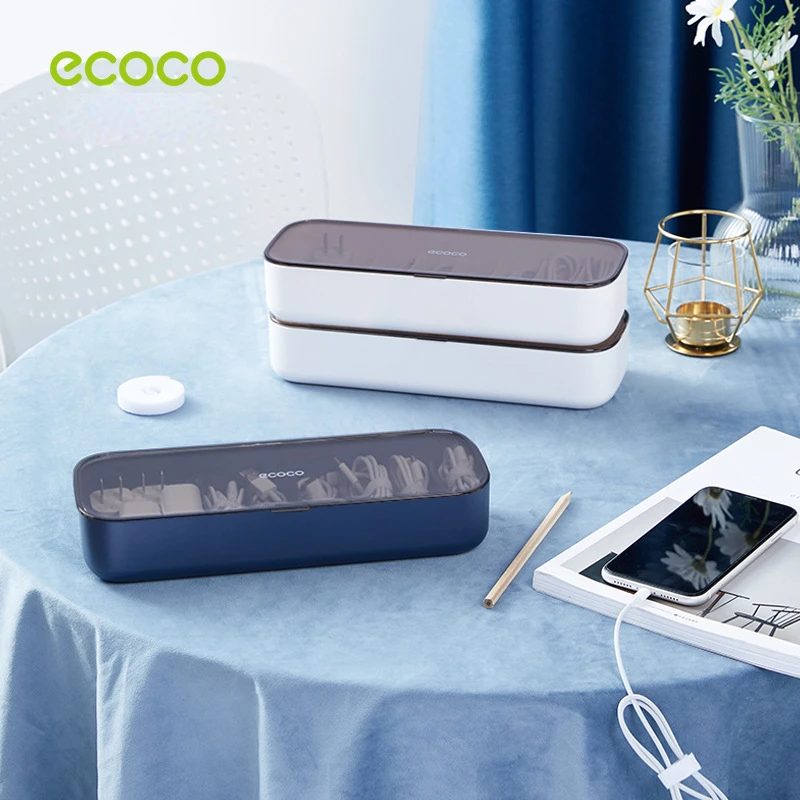 ECOCO Cable Storage Box Transparent Data Line Storage Container for Desk Stationery Multifunctional Headset Data Charging Line