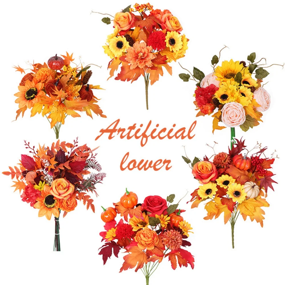 

Artificial Flower,Artificial Maple Leaf Bouquet Autumn Floral Branch Fake Plants for Halloween Festivals Wedding Xmas Home Decor