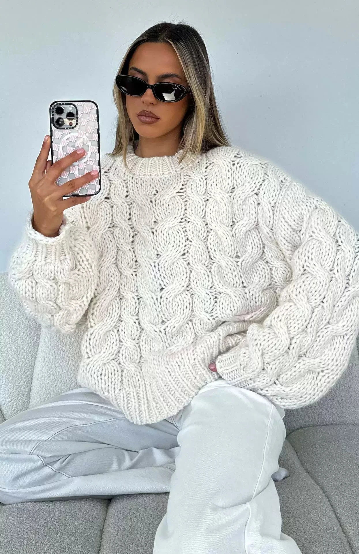 

Autumn and winter casual loose big Fried Dough Twists thick needle pullover blouse round neck long sleeve solid sweater women