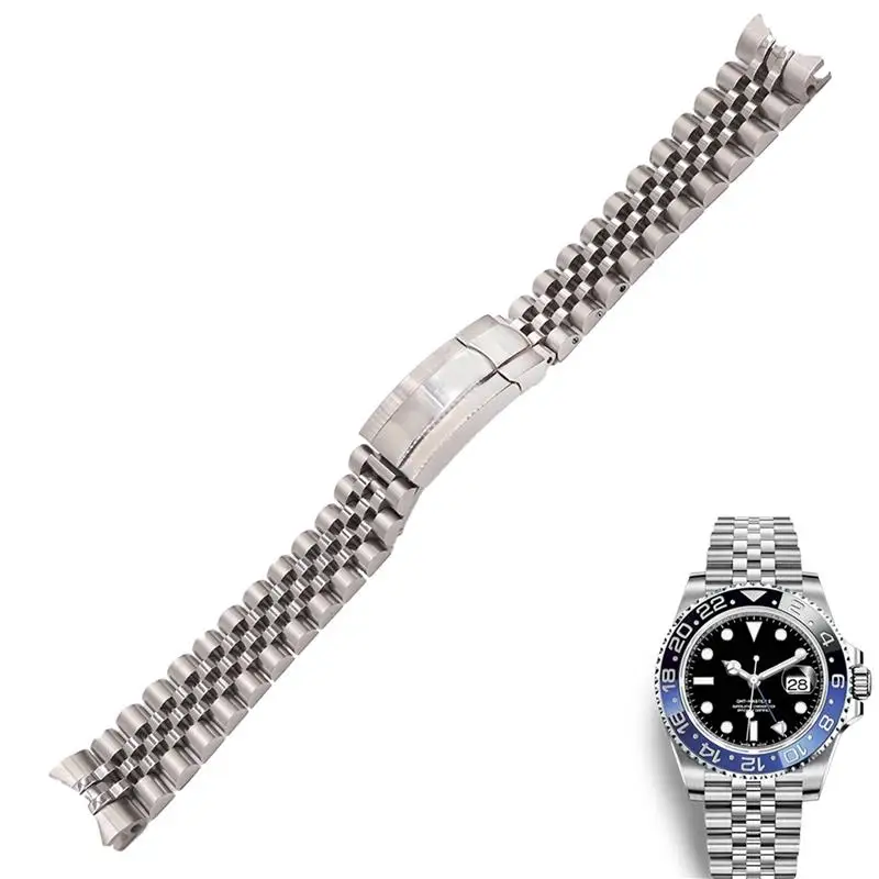 NFR Stainless Steel Replacement Wrist Band, Bracelet, Jubilee com fecho Oyster, Rolex GMT Master II DATE, 20mm, 21mm