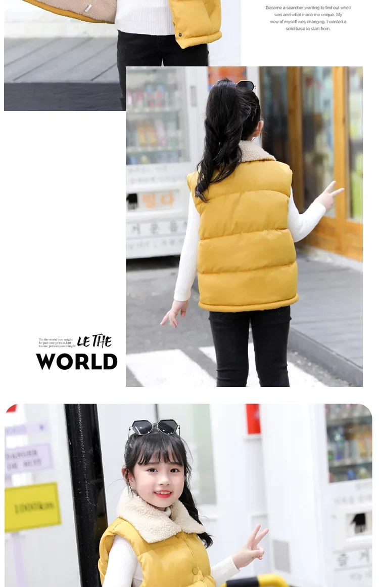 Baby-Weste Kinder-Oberteil Herbst Winter Einfarbig Lammfleece Dicke Baumwolle Ärmellose Weste Kleinkind Baumwolljacke dicke Ärmellose Weste – Detail 4