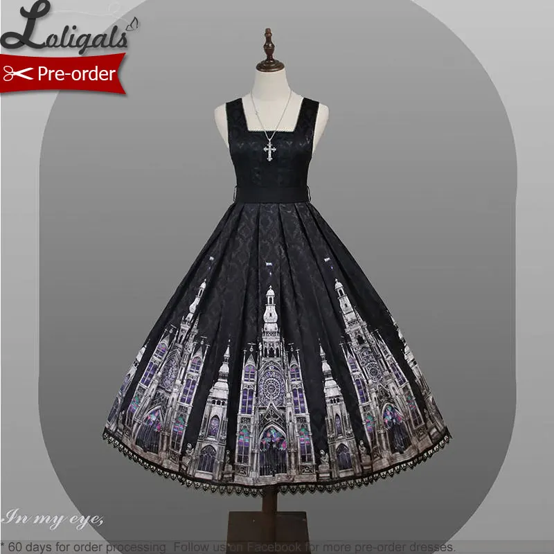 Gothic Lolita JSK Dress Vintage Church Printed Sleeveless Midi Party Dress by Alice Girl