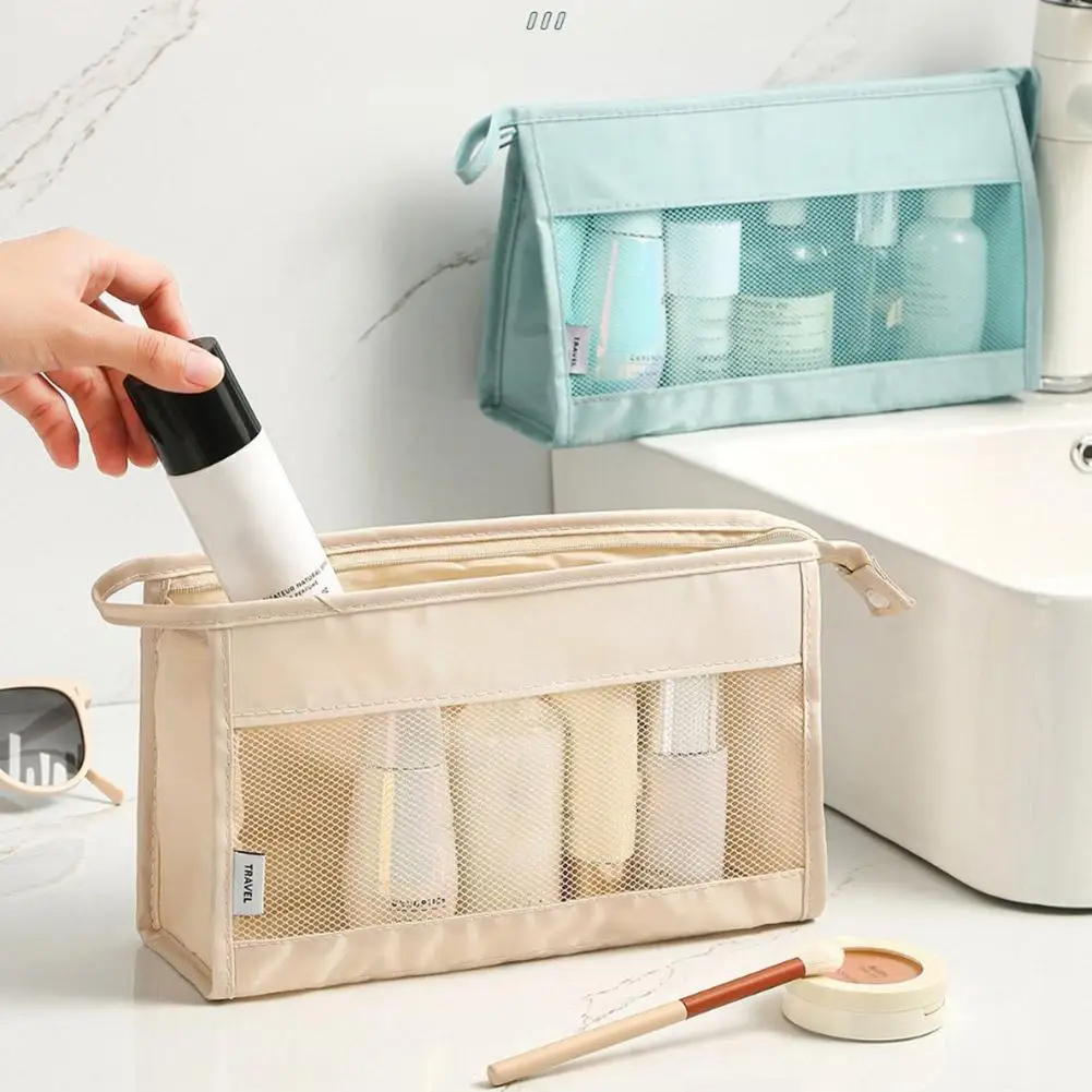 Korean Portable Hanging Cosmetic Bag Travel Mesh Toiletry Storage Organizer Wash Bag Women Makeup Brush Pouch Case