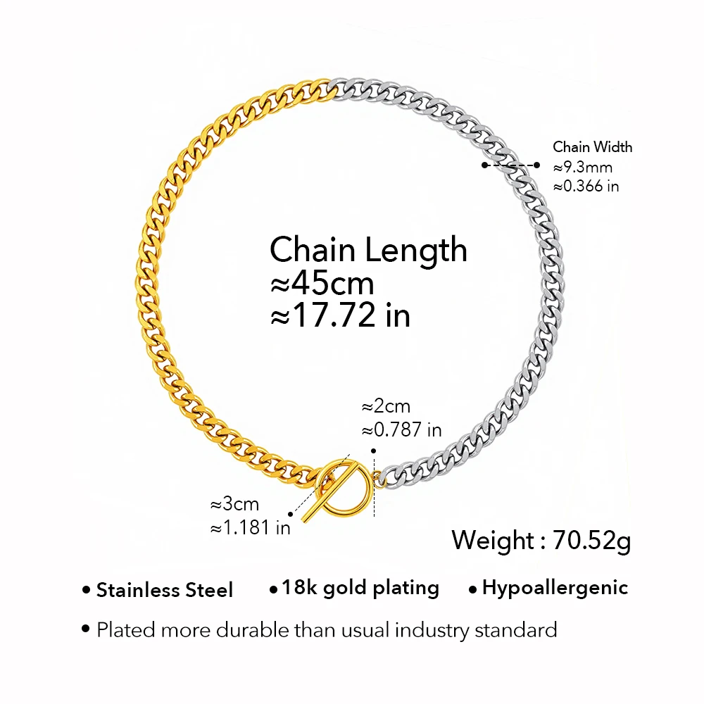 ENFASHION Para Mujer OT Buckle Two Tone  Chain Necklace For Women's Stainless steel 18K Plated Gold High Street Trendy Jewelry