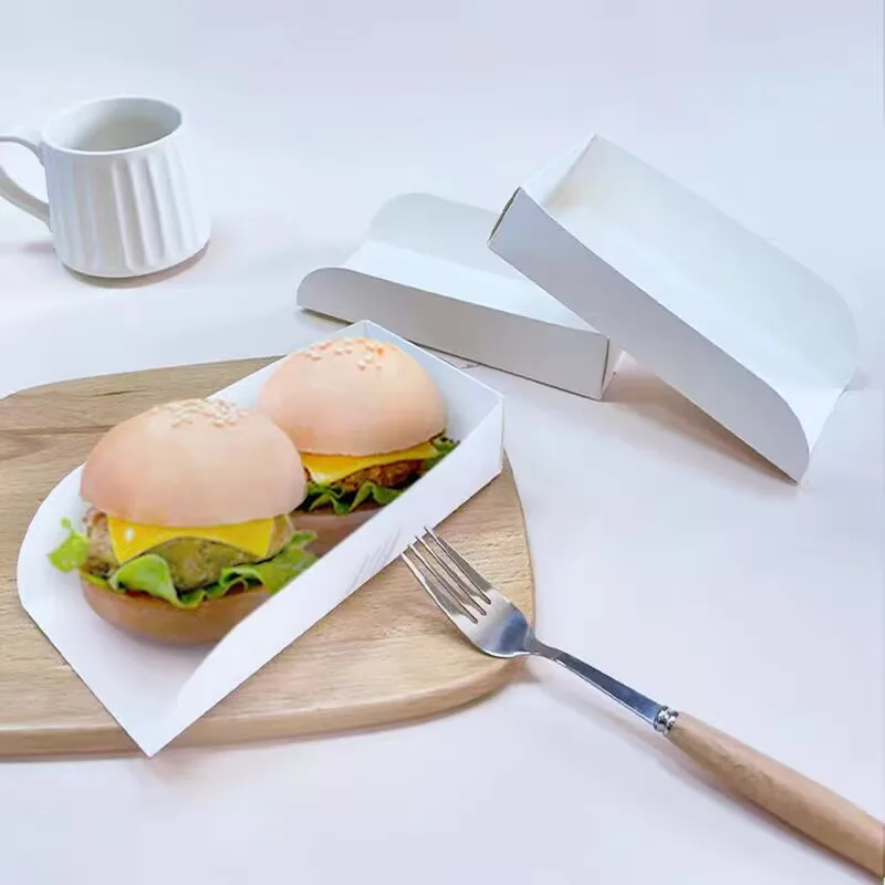 50 Uds Mini caja de papel para hamburguesas panqueque tostada sándwich pan titular Snack cajas de embalaje de comida callejera suministros para fiestas y festivales