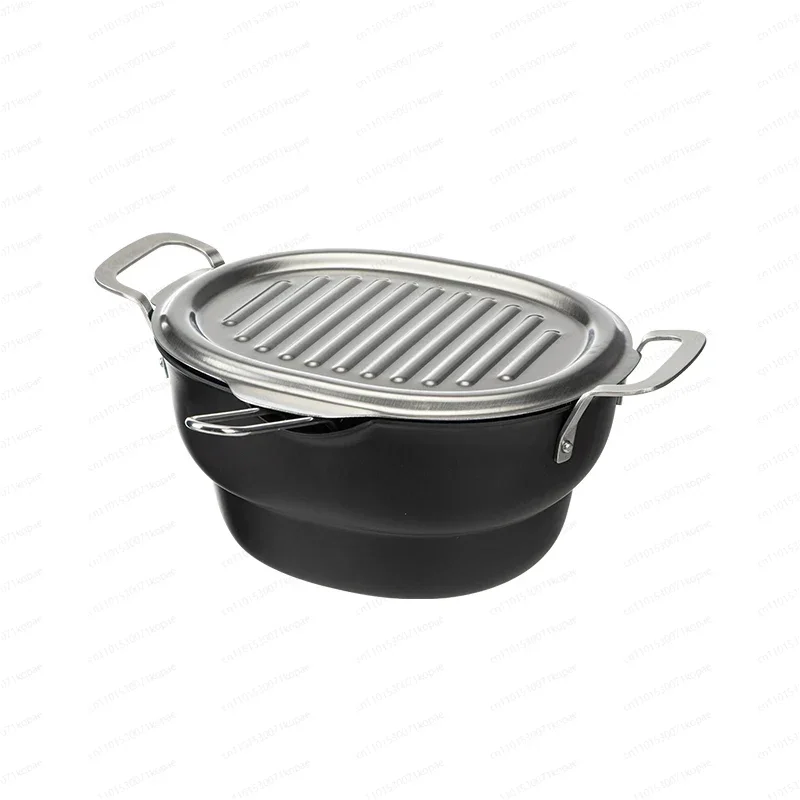 

Oval fryer Japanese iron with lid Deep type fuel-saving anti-stick tempura fryer Anti-splash oil small pan new model