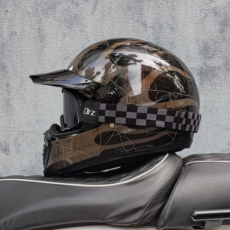 2024 new ORZ retro motorcycle helmet, American cruise full helmet, motorcycle with free brim