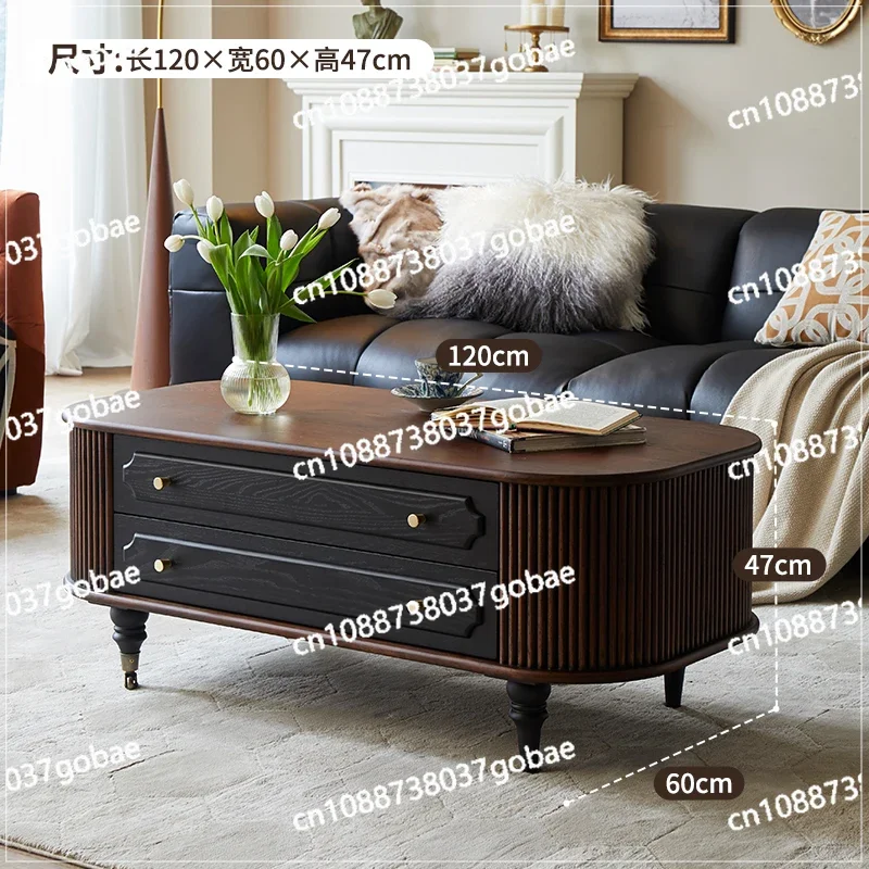 CX Solid Wood Coffee Table TV Cabinet Combination American Living Room Home Oval Tea Table Mobile Tea Table