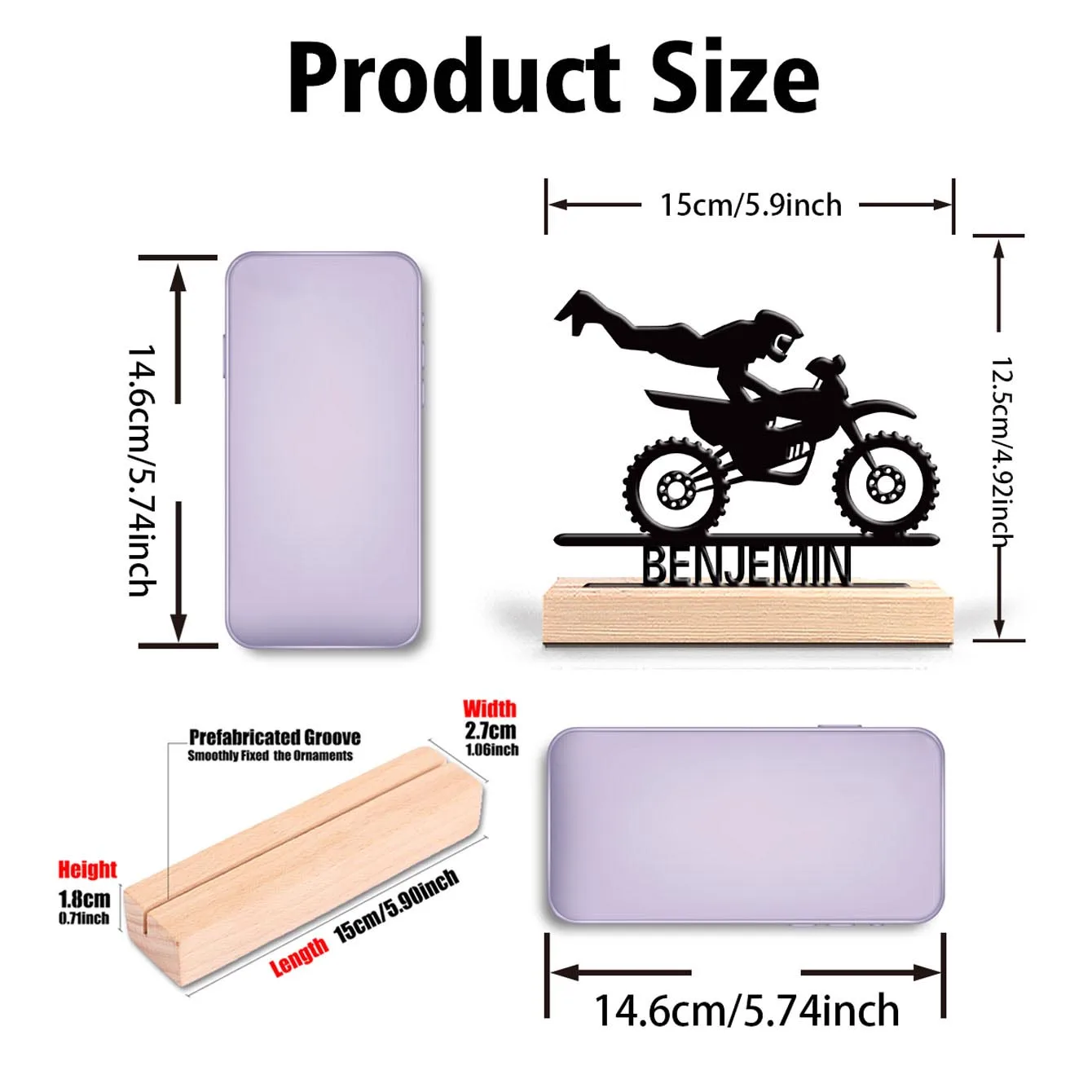1pc Fashion Upside-down motorcyclist Customizable Name Tin Statue Iron Ornament Tin Sculpture With Wood Base Art Crafts