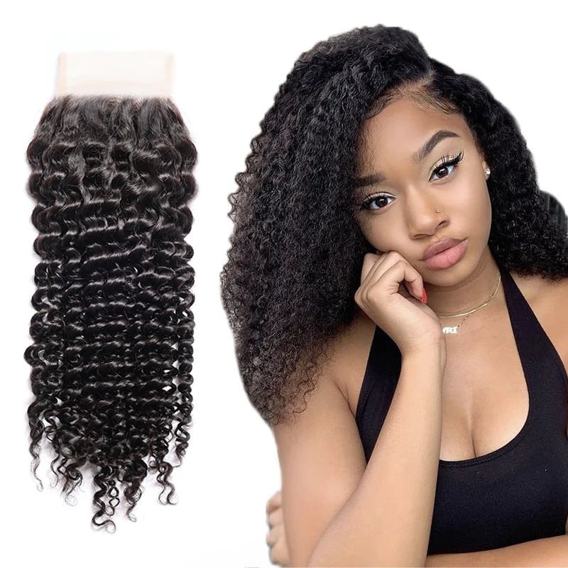 

4x4 Transparent Lace Closure Deep Curly Lace Closure With Invisible Knots Plucked Hairline Closures Can Be Dyed and Bleached