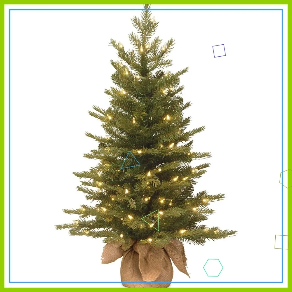 

Искусственная рождественская елка длиной 3 фута с предварительной подсветкой и 100 прозрачными огнями, 363 наконечниками, основанием из мешковины — простая настройка и хранение