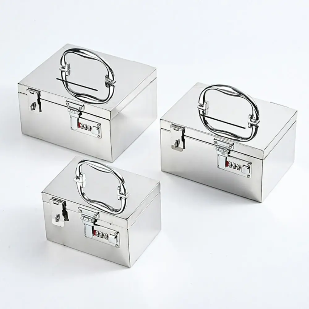 Caja de bloqueo con contraseña de banco de acero inoxidable, caja de seguridad financiera portátil, cerradura de combinación/candado, caja registradora para facturas, tienda