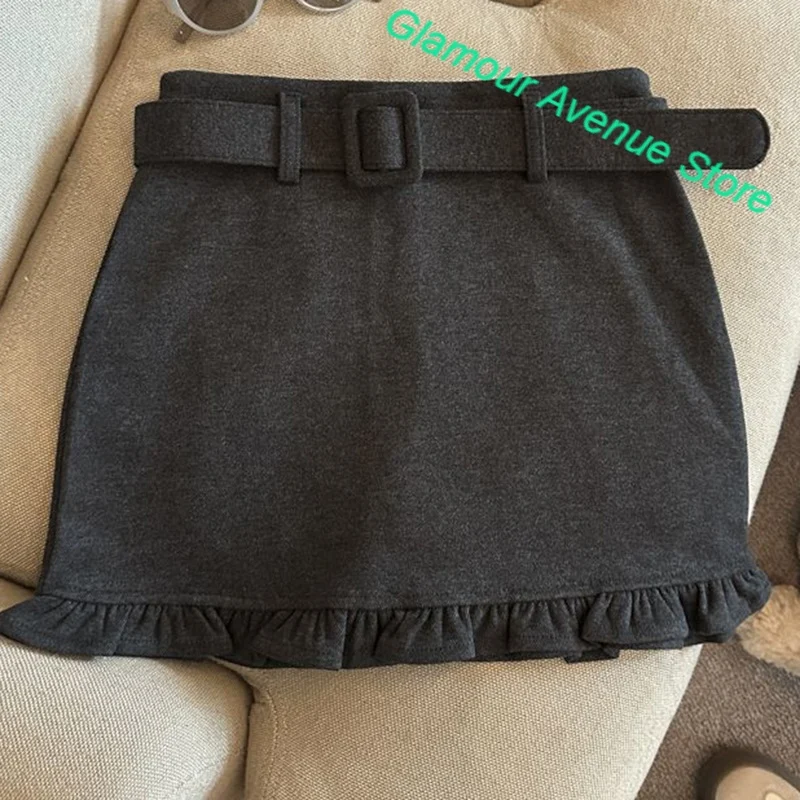 Korean Retro Woolen Wooden Ear Skirt Women's Autumn and Winter New Fashion High Waist Slim Casual Joker Bag Hip A-line Skirt