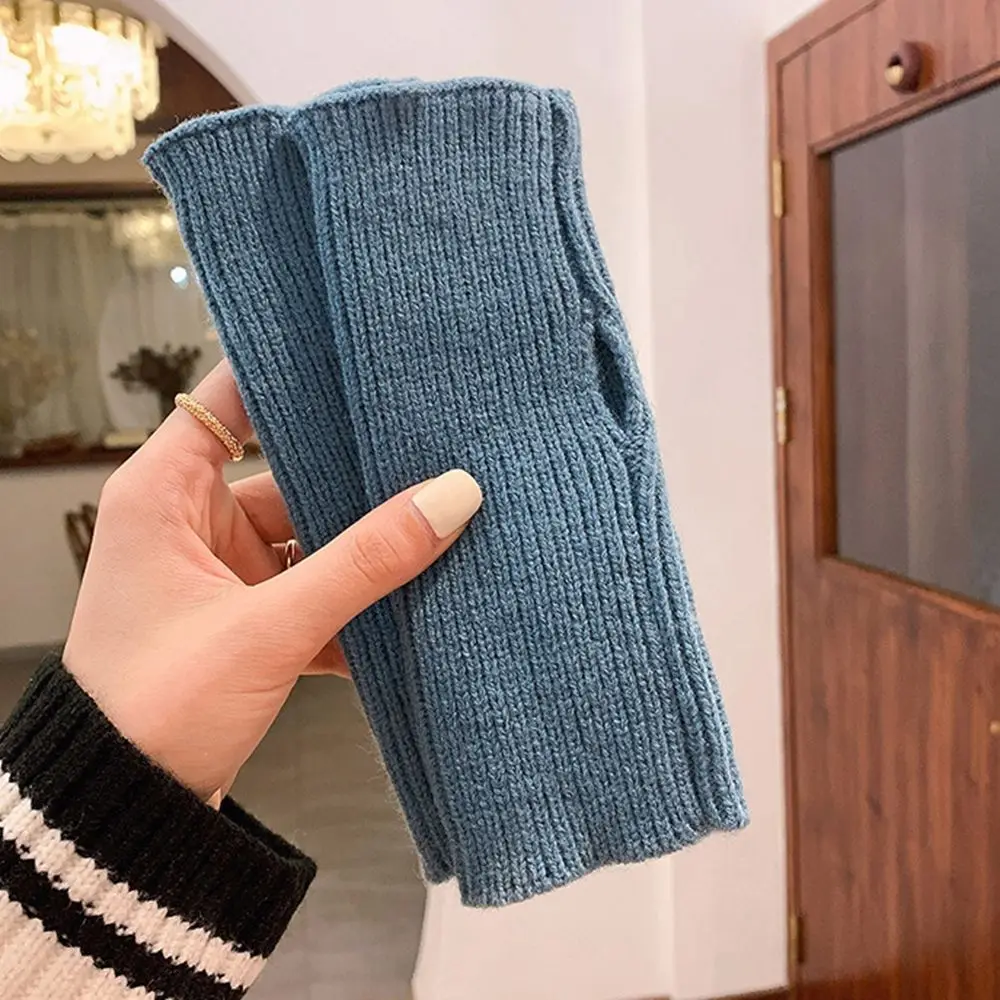 Atmungsaktive Nette Fingerlose Fäustlinge Männer Fahren Handschuhe Einfarbig Gestrickte Fäustlinge Weibliche Handschuhe Plus Samt Halb-finger Handschuhe