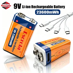 USB Rechargeable 9V Lithium ion Battery 23600mWh High Capacity Type-C Fast Charging for Guitar Microphone Toys Pedal with Cable
