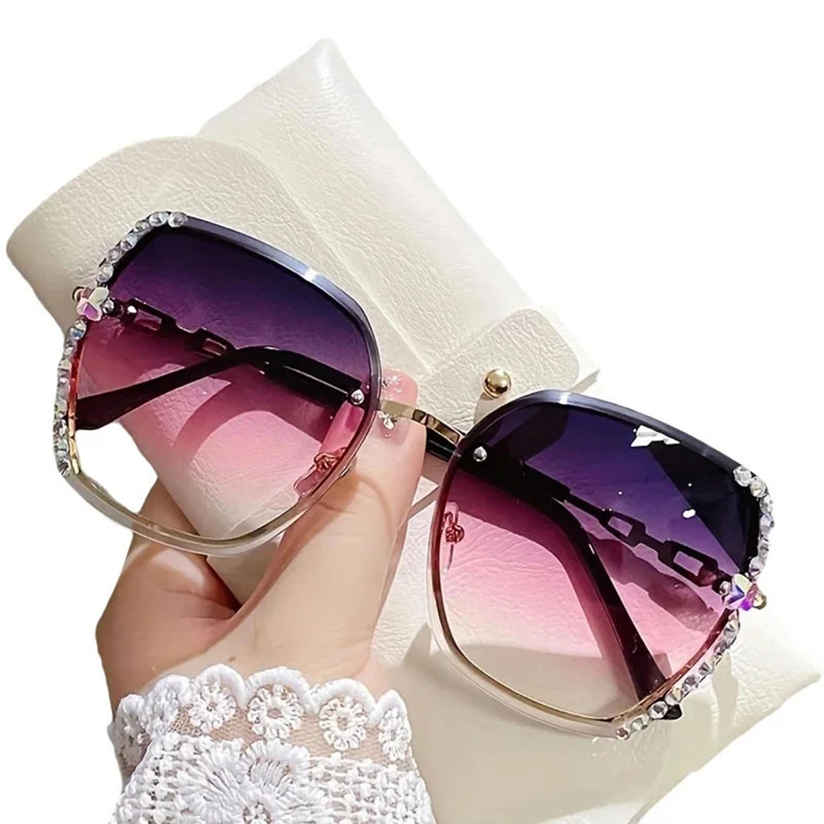 New Frameless Cut-out Sunglasses with A Trendy Large Frame, Black Sunglasses with Ocean-effect Lenses, Street Photography Sungla