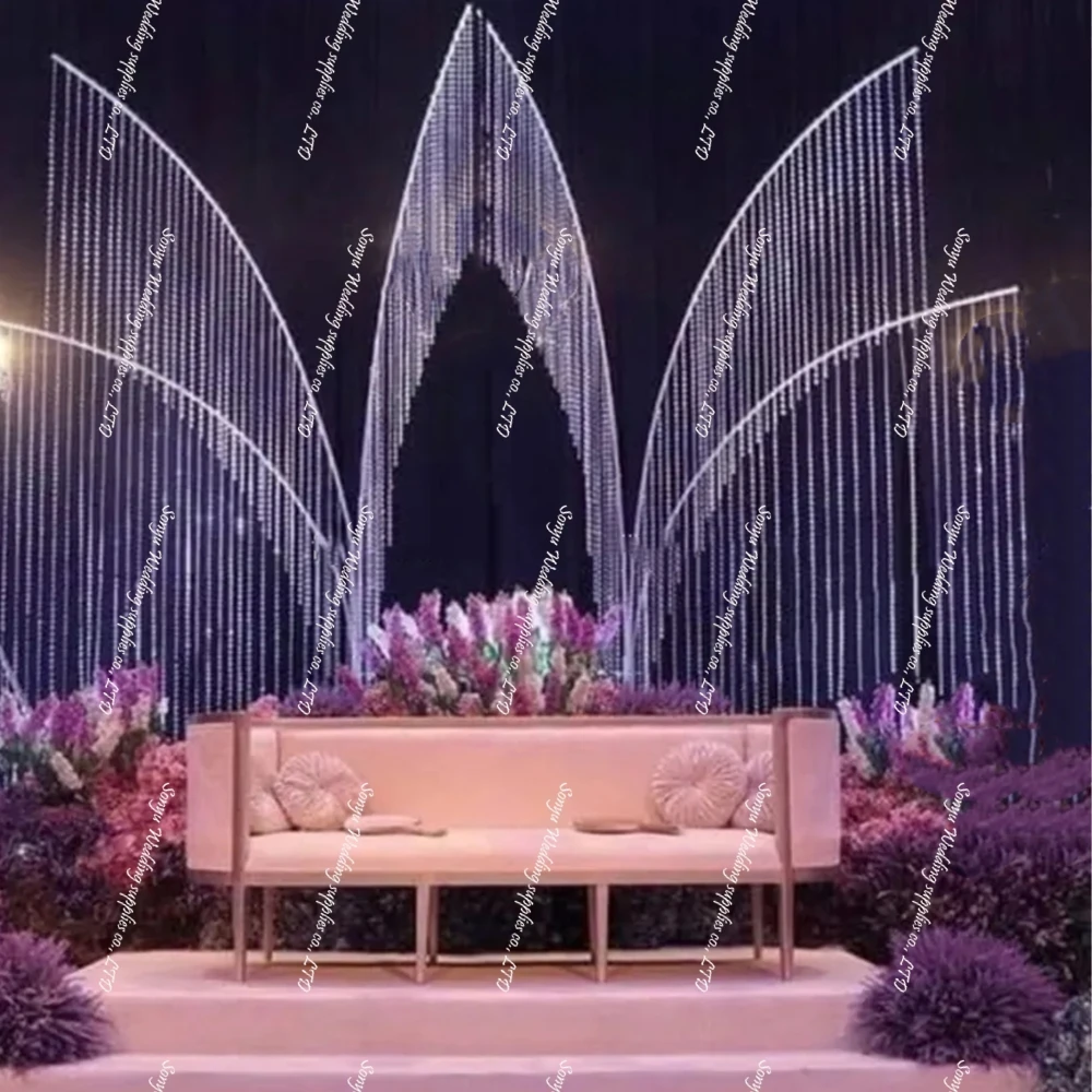 

6pcs 200cm)Wedding Backdrop White Metal Arch Frame Background Stand Set With Acrylic Beads for Stage Decor