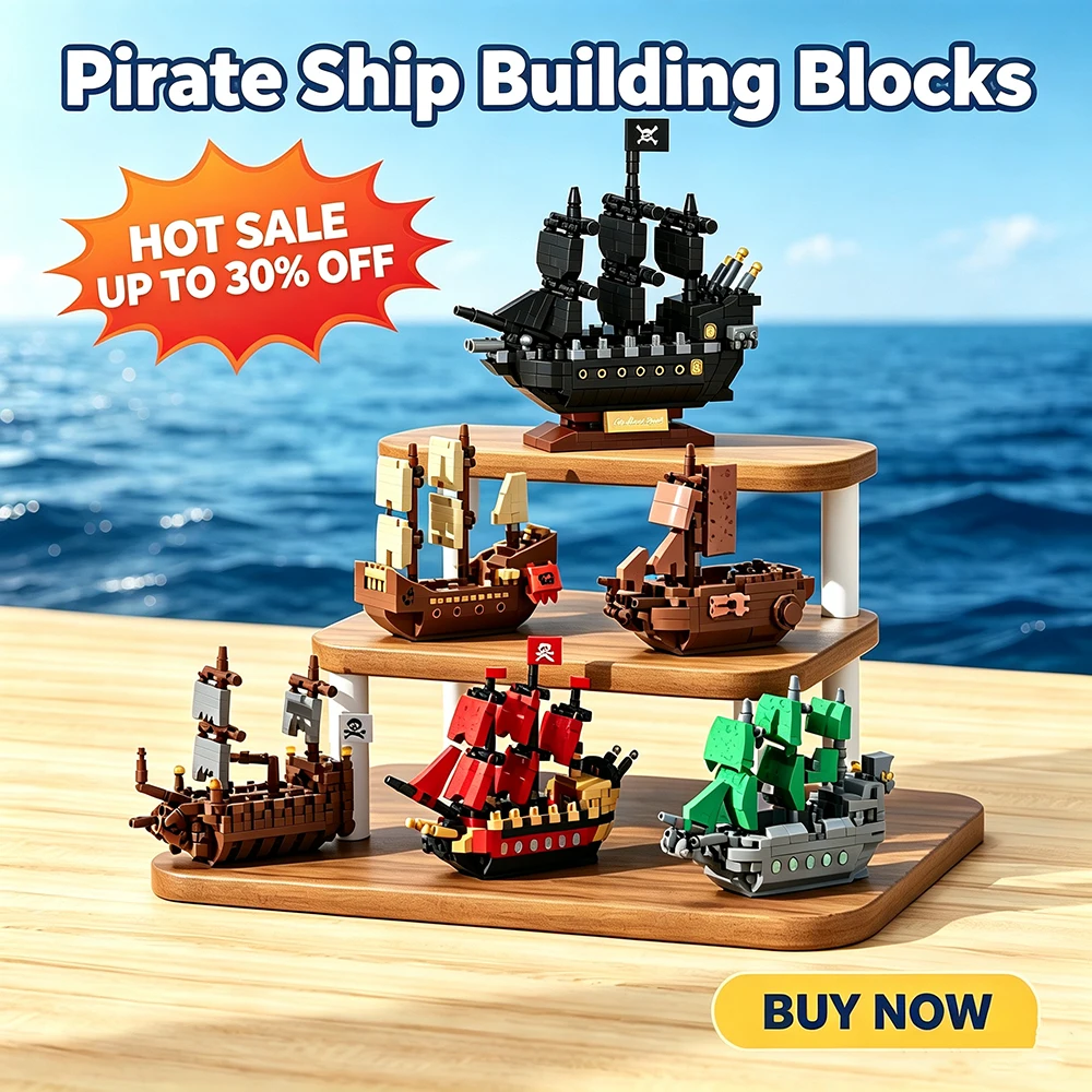 300+PCS Mini Pirate Ship Building Blocks, The Black Pearl Model Bricks, Creative STEM Educational Toy Gift for Boys Kids Decor