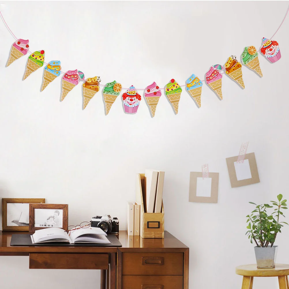 Tema estivo Pull Garland Latte Party Bunting bandiera decorativa a forma di gelato