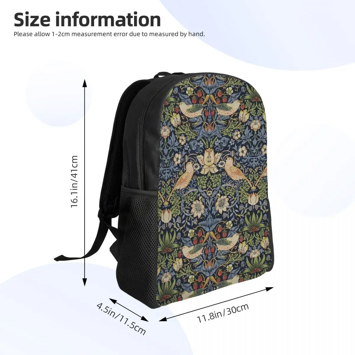 William Morris Strawberry Thief Pattern Mochilas para Mulheres Homens Waterproof College School Vintage Textile Bag Print Bookbags