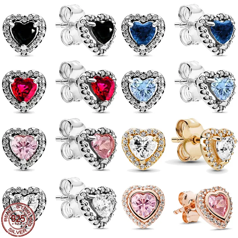 925 Sterling Silver New Various Colors Classic Heart Shiny Exquisite Earrings Light Luxury Charm Jewelry Festival Surprise Gifts