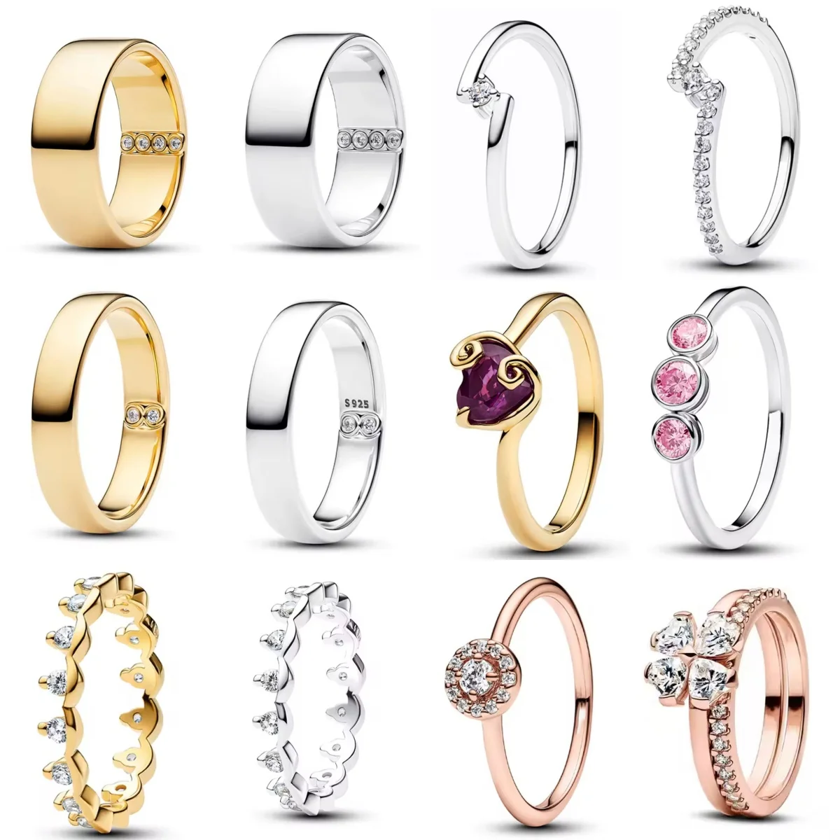 2026 New Zircon Inlaid Love Stacked Lucky Grass Ring Simple Fashion Ring Jewelry Women's Party Jewelry Gift