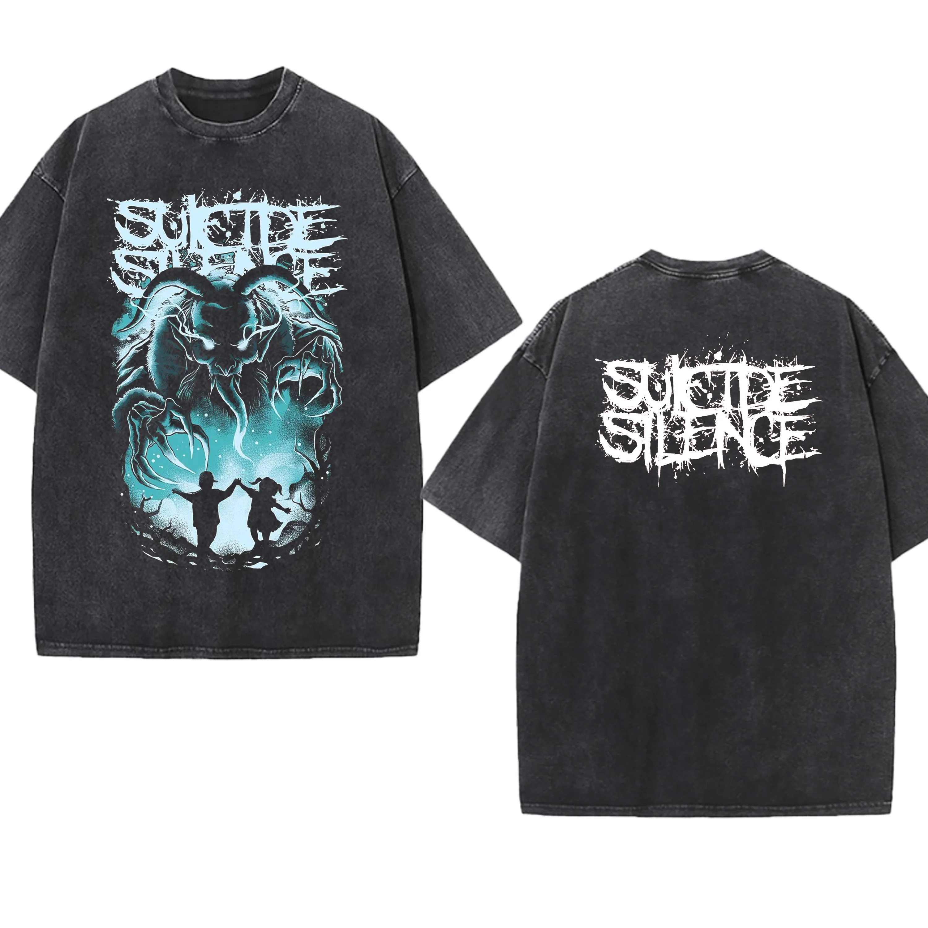

Rock and Roll Washed T-shirt Suicide Graphic Silence American Deathcore-band Cotton Round Neck Men Women Tees Short Sleeve