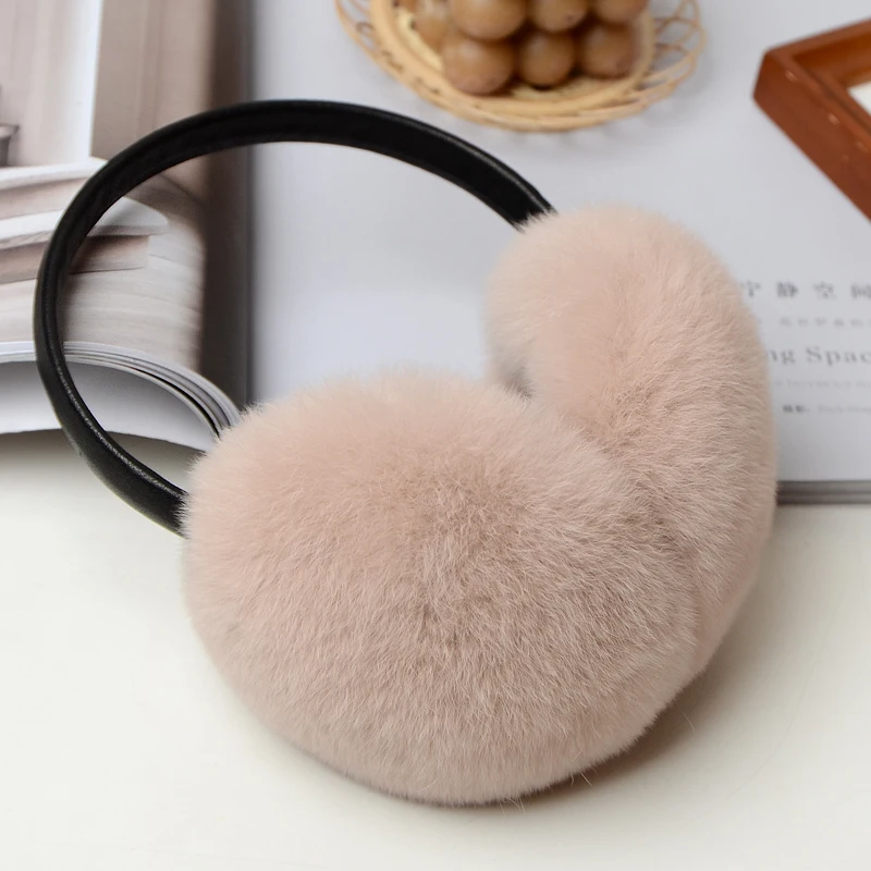 Rex Rabbit Fur Earmuffs for Women's Autumn and Winter Warmth Earmuffs and Ear Wraps Simple and Genuine Fur Ear Cover Ear Warmth