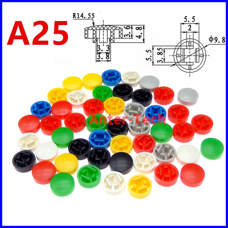 50PCS A25 Plastic Push Button Cap Push Switch Cap Size For B3F-4055 12*12*7.3mm Light Tactile Switch Coloured Push Button Cap