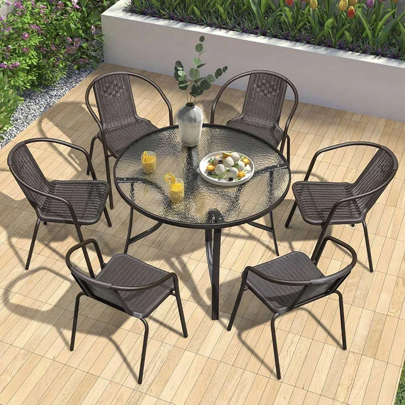 Purple leaf outdoor table and chair combination courtyard iron art leisure chair dining table garden table and chair