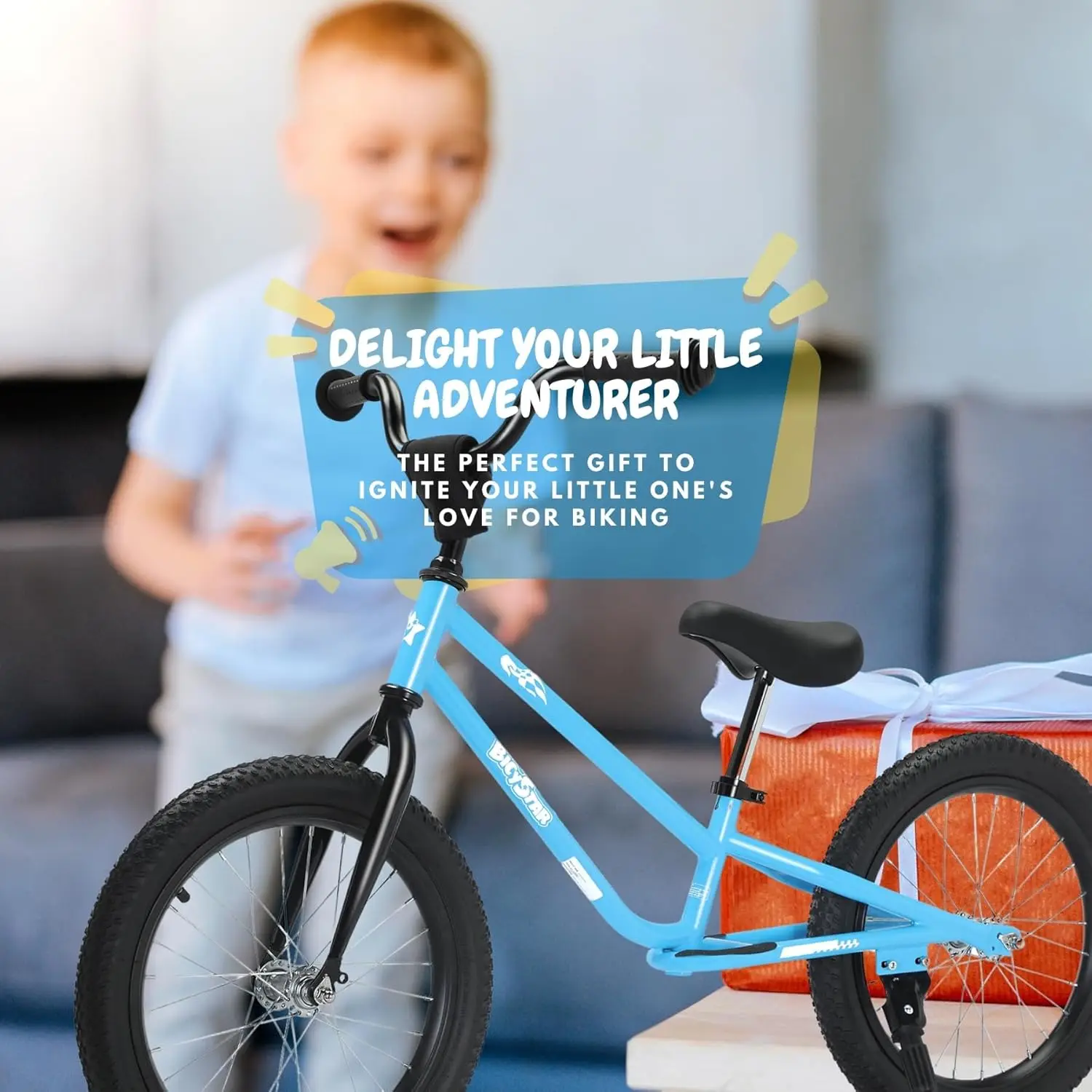 16 Inch Kids Balance Bike for 5-8 Year Old, BMX Kids Bike with No Pedals, Air Rubber Tires, Footrests, Adjustable Height for Big