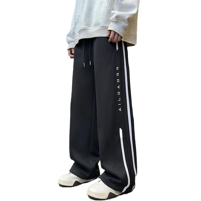 Fashion Sports Pants Japanese Style Spliced Striped Drawstring Tie Leg wide Leg Pants Harajuk Mens Harem Pants