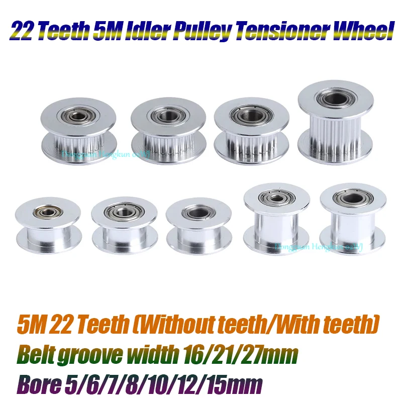 

HTD 5M 22 Teeth Idler With Bearing Timing Pulley Bore 5/6/7/8/10/12/15mm Belt Width 16/21/27mm HTD-5M Belt Pulley