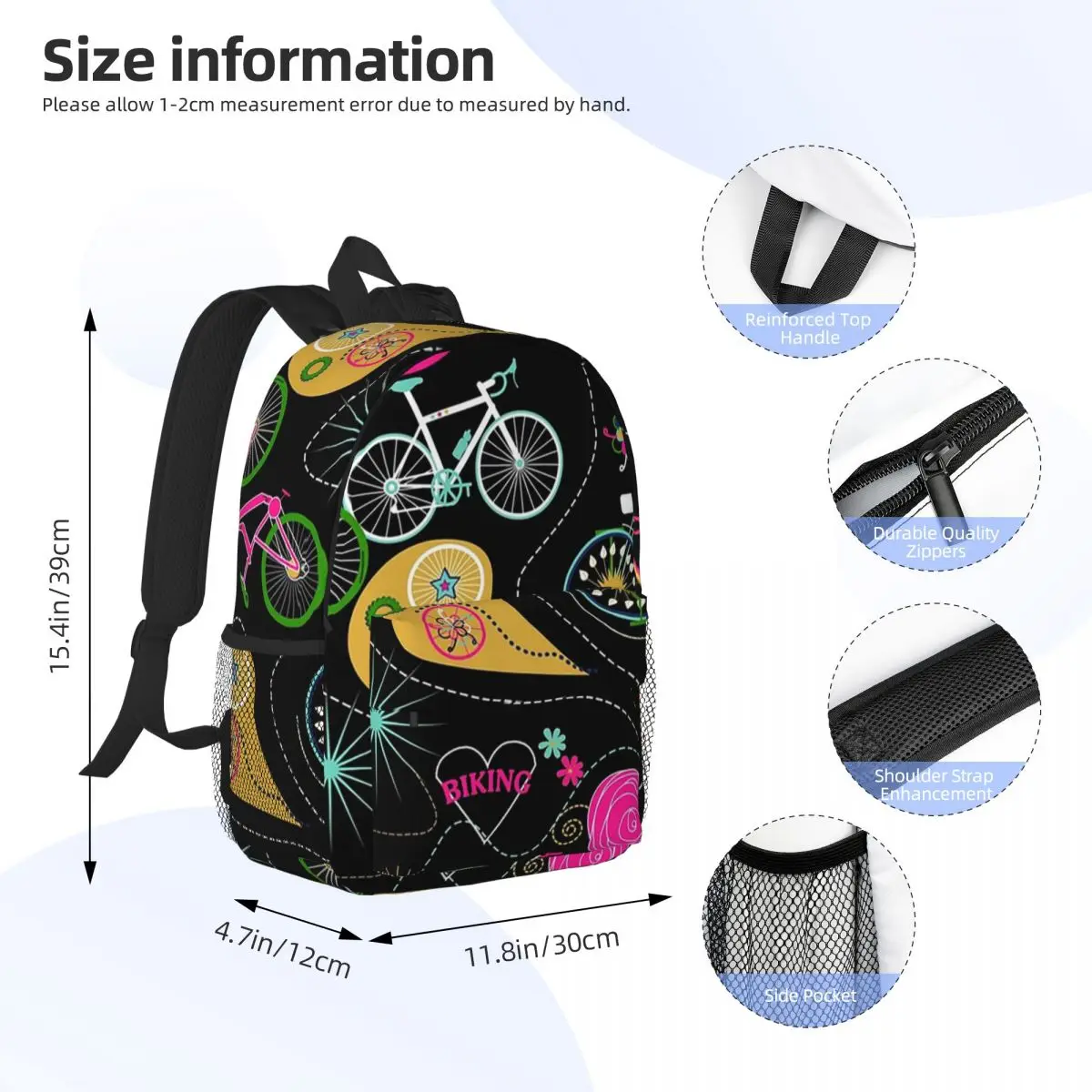 Cycledelic zaini neri ragazzi ragazze Bookbag moda studenti borse da scuola zaino da viaggio borsa a tracolla grande capacità