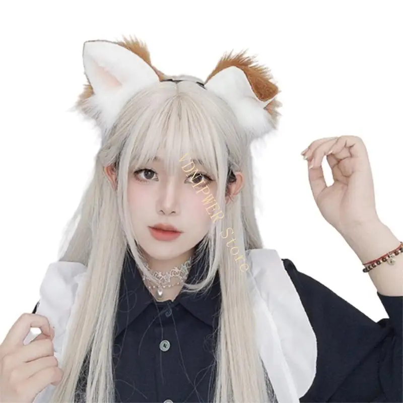 بانك نمط أنيمي Hairhoop Plush Dog Ears Cosplay Cosplay Costume Halloween Party Barty Cypress Women Play Meadwear D08E