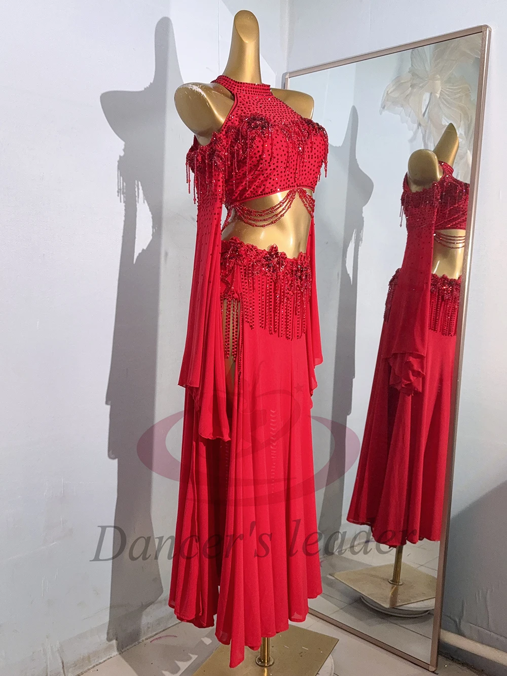 Traje de dança do ventre ab pedra feminino adulto crianças high-end personalizado grande flor vermelha samba desempenho vestido