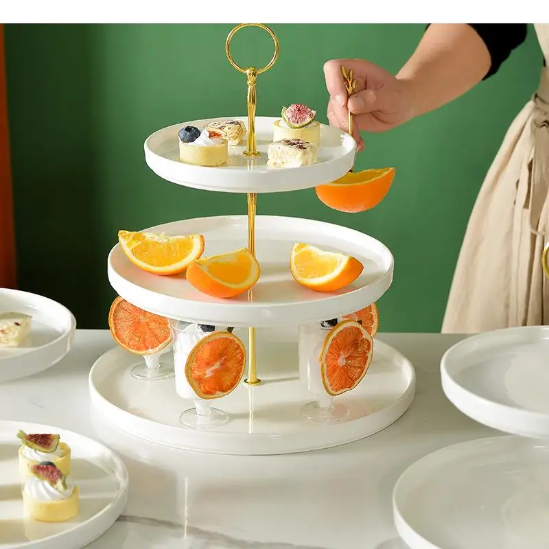 Multilayer Ceramic Fruit Plate Cake Pastry Bread Tray Snack Candy Display Stand Home Kitchen Tableware Snacks Dessert