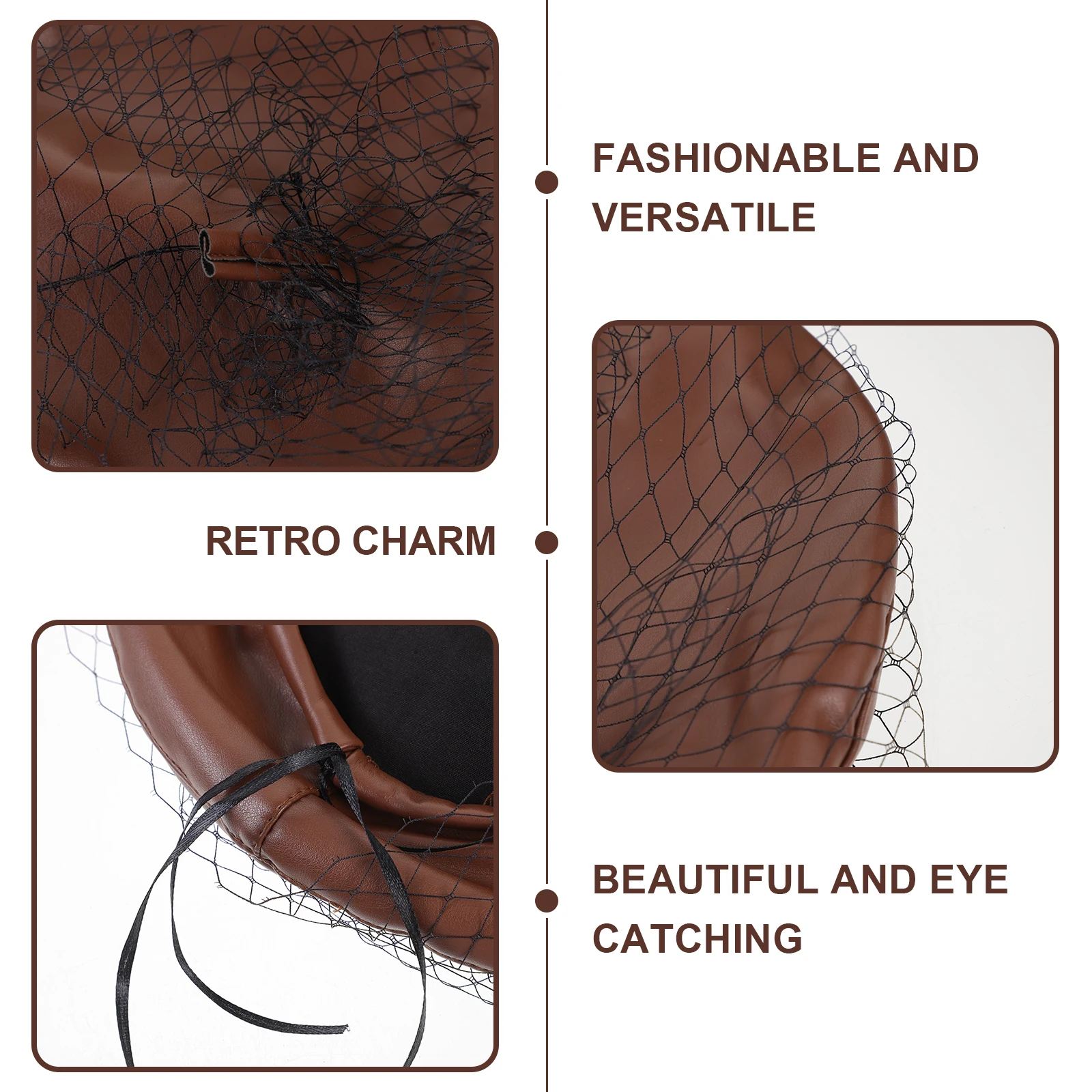 

Vintage Beret For Women French With Veil Decorative Beret Fascinator Stylish Coffee Artist Hat Wedding Party