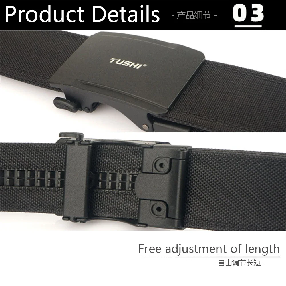 TUSHI Brand 4.3 Wide Thickened Gun Hanging Double-Layer Nylon Belt Versatile Casual Outdoor Tactical Automatic Buckle Mens
