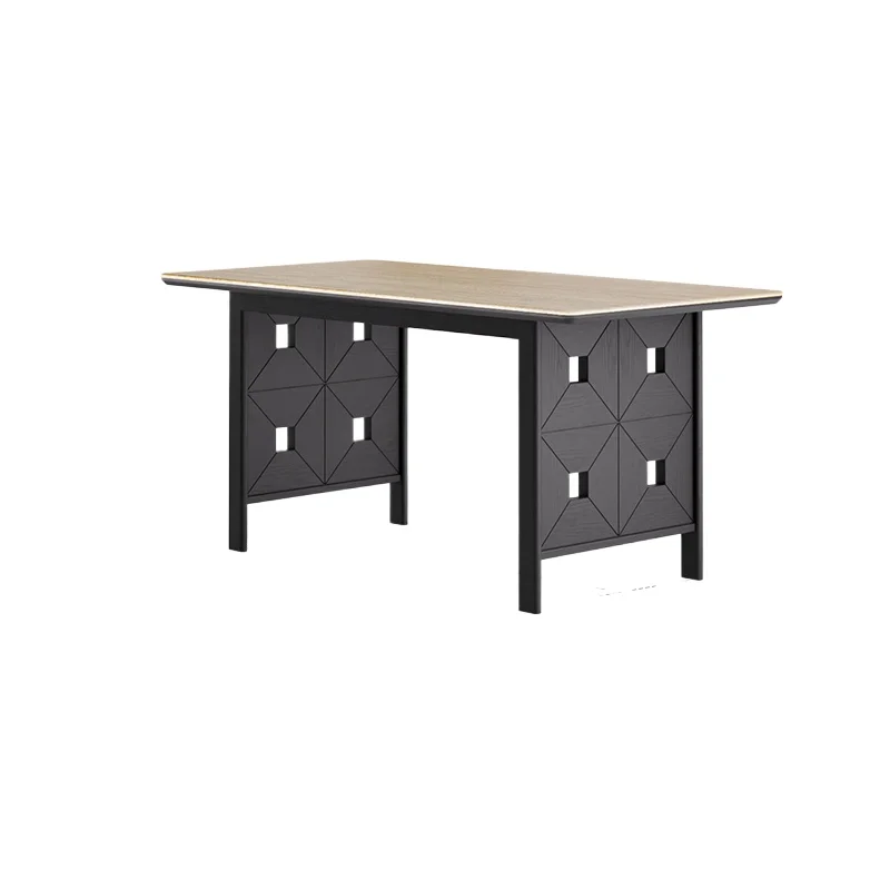 

Medieval rectangular table household light luxury high-end retro solid wood rock slab countertop dining table