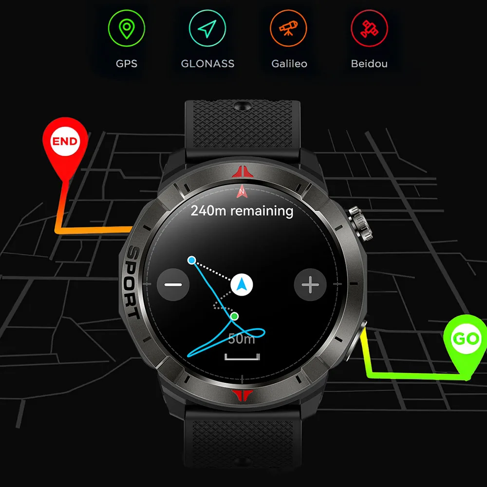 NORTH EDGE GPS+GLONASS Smart Watch 1.43'' AOD Amoled Display Altitude Barometer Compass Fashlight Long Standby Sports Smartwatch