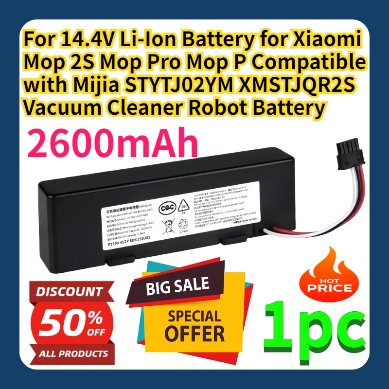 

For 14.4V Li-Ion Battery for Xiaomi Mop 2S Mop Pro Mop P Compatible with Mijia STYTJ02YM XMSTJQR2S Vacuum Cleaner Robot Battery